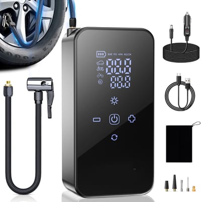Elektrische Luchtpomp Mini Compressor – Draadloze Accu Fietspomp met Digitaal Display – 150 PSI Bandenpomp voor Auto, Fiets, Motor & Ballen – Automatische Uitschakeling – USB Oplaadbaar