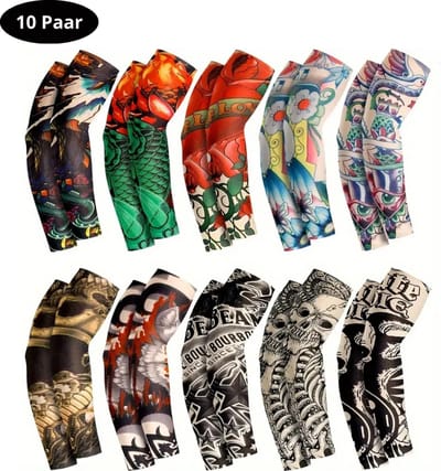 Livano Tattoo Sleeve - Voor Volwassenen - Mouw - Tatoeage - Arm Warmer - Zonbescherming - UV Beschermend - 10 Stuks