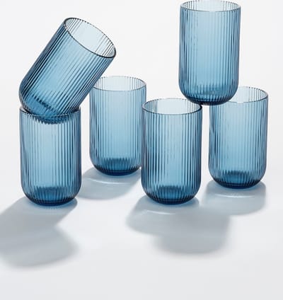 Mica Decorations Merlot Geribbelde Drinkglazen - Set van 6 - 400 ml - Glas -Blauw