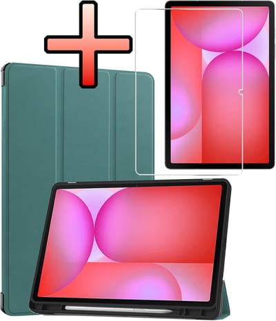 Hoes - Geschikt voor Samsung Galaxy Tab S10 FE - Met Screenprotector - Trifold Bookcase - Hard Cover Case - Met Uitsparing Geschikt voor S Pen - Hardcover Book - Tablet Hoesje - Donkergroen