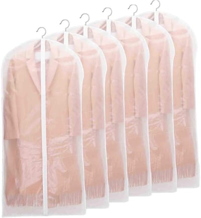 GELLDG Wardrobe Mothproof Protective Bags - Long Garment Bags - Mothproof Suit Bags - Semi-transparent - Breathable Fabric - Geschikt voor Suits,Evening Gowns, etc. - Can be used as suit storage bags and garment covers - 6 pieces - 60x100 cm