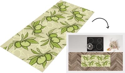 Keukenloper - Loper keuken - Olijf - Bladeren - Vegan - Design - Vintage - 120x50 cm - Keukenloper vinyl