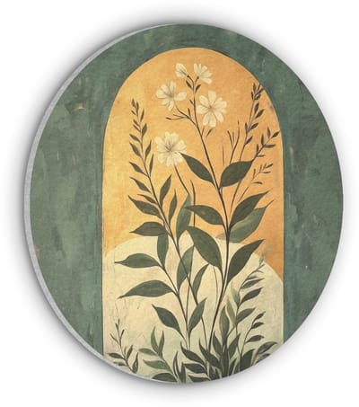 Akoestisch wandpaneel rond 30x30 cm - Vilt schilderij Plant - Bloemen - Wit - Ronde akoestische panelen - Geluidsdempende wanddecoratie - Geluidsisolatie wandcirkel - Muurdecoratie geluidspanelen