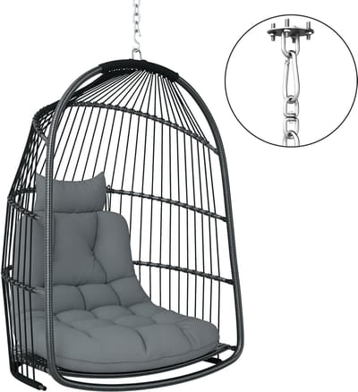 Outsunny Rattan Schommelstoel Staal, PE Rattan 74L x 68B x 105H cm Donkergrijs