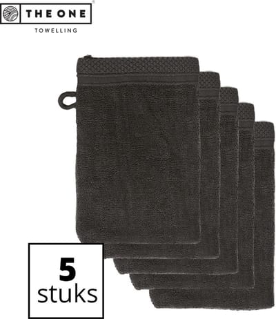 The One Towelling Ultra Deluxe washandjes - 5 stuks- Washanden - Voordeelverpakking - 100% katoen - Antraciet