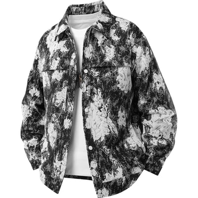 Amerikaanse Retro High Street Olieverf Textuur Volledige Print Jas Heren Lente en Herfst Reversjas XL gray