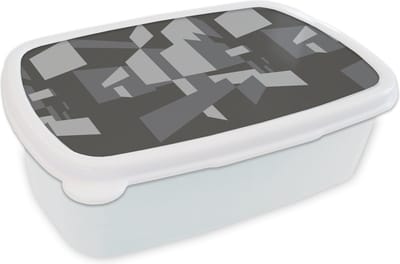 Broodtrommel Wit - Lunchbox - Brooddoos - 3D - Patronen - Zwart Wit - 18x12x6 cm - Volwassenen