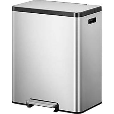 EKO EcoCasa pedaalemmer, geborsteld roestvrij staal, vingerafdrukbestendig, 2 x 30 liter, soft-close deksels, B 526 x D 373 x H 660 mm, zilver