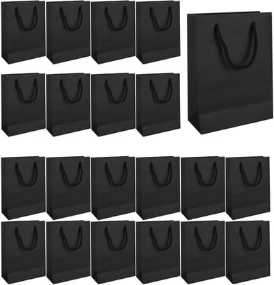 Set van 30 Zwarte Papieren Tassen, 15 x 7 x 20 cm, Herbruikbare Kraft Papieren Cadeautassen voor Verjaardagen, Bruiloften en Feestjes, Perfect voor Cadeaus en Winkelen