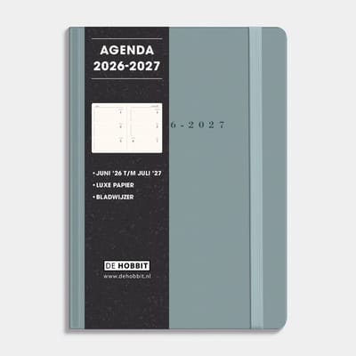 Hobbit - Luxe Agenda 2026-2027 - Agenda A5 (14,8 x 21 cm) - 1 week op 2 pagina's - Harde Kaft - Suèdelook Grijs Blauw