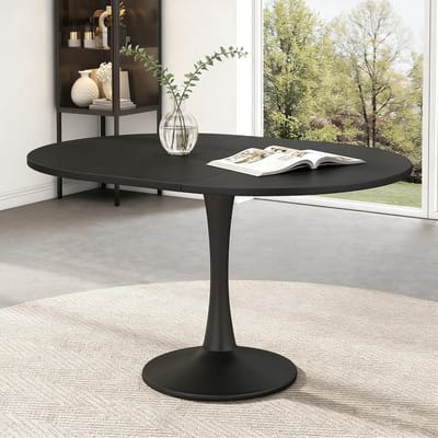 Eettafel Uitschuifbaar - Ronde naar Ovale Eetkamertafel - Scandinavisch Design - Ruimtebesparend voor 4-6 Personen - 100/140x100x75 cm - Hout & Zwart - Vermissen