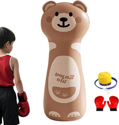 Opblaasbare Bokszak - Kinder Bokszak - Boksen Oefenen - Inclusief Pomp & Handschoenen - 110 cm Hoog - Bruine Beer