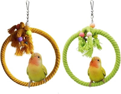 Vogelschommel Touw - Vogel Speelgoed - Kooi Verrijking - Natuurlijk Katoen - 18 cm Lengte - Geel Groen