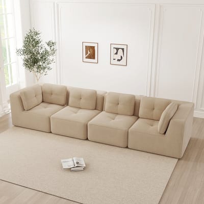 MODFU Modulaire Hoekbank - Antislip En Zonder Montage - Minimalistisch - Ribstof - Beige