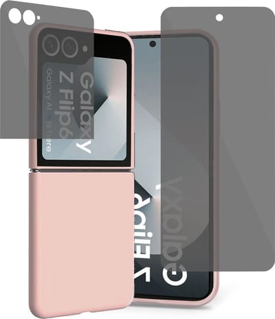 Hoesje + Privé Screenprotector geschikt voor Samsung Galaxy Z Flip 6 / Flip 7 FE – Privacy Folie - Liquid Back Case Cover Rose