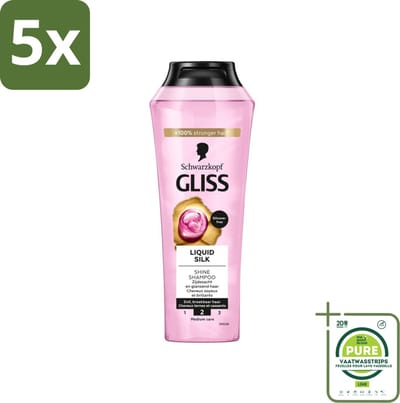 5 x Gliss - Shampoo - Liquid Silk - Voor Glanzend en Zijdezacht Haar - 250 ml - Grootverpakking - Glans Shampoo - Zijdezacht Haar - Haarverzorging - Siliconenvrije Shampoo - Natuurlijke Shampoo