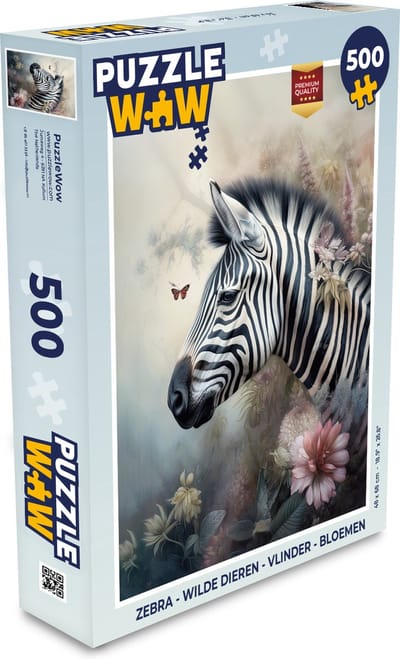 Puzzel Zebra - Wilde dieren - Vlinder - Bloemen - Legpuzzel - Puzzel 500 stukjes