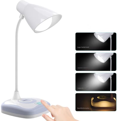 QTTVBTNA - 1 Stuk LED Tafellamp USB Oplaadbaar – Dimbare Bureaulamp met Flexibele Hals – Flikkervrij & Oogvriendelijk Licht – Draadloos, Stil & Energiezuinig – Draagbaar voor Lezen, Werken en Studeren – Wit