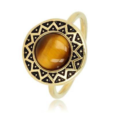 My Bendel - Vintage Goudkleurige Ring met Tigereye - Vintage Goudkleurige Ring - Tiger Eye Edelsteen - Unieke Reflectie - met Luxe Cadeauverpakking | Sieraden Voor Dames | Maat 16.00 Mm / Maat 50