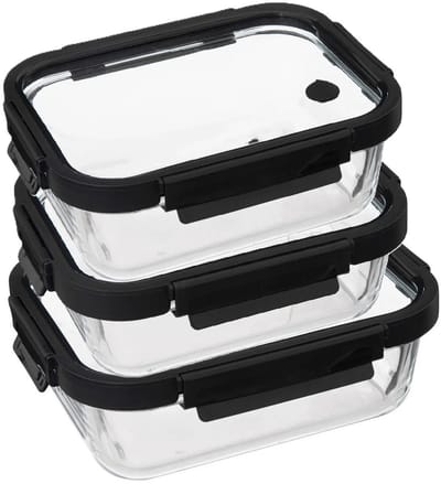 5Five Vershoudbakjes met deksel - glas - luchtdicht - met clips - 3x stuks - 900 en 1300 ml - voedsel bewaren