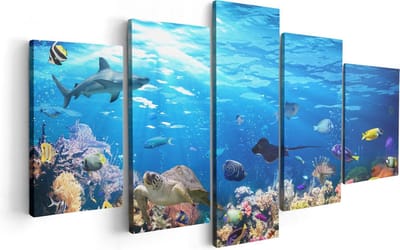 Artaza Canvas Schilderij Vijfluik Vissen met Koraalrif Onder Water - 100x50 - Foto Op Canvas - Canvas Print