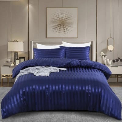 3-delige satijnen gestreepte dekbedovertrekset, luxe zijdezachte zwarte gestreepte dekbedovertrekset met ritssluiting, kussenslopen EU Double-200x200