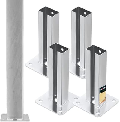 KOTARBAU® 4 Stuks Paalhouder, Gegalvaniseerd Staal, Paalvoet, 60 x 40 mm, om te Schroeven, Zilver, Paalsteun, Weerbestendig