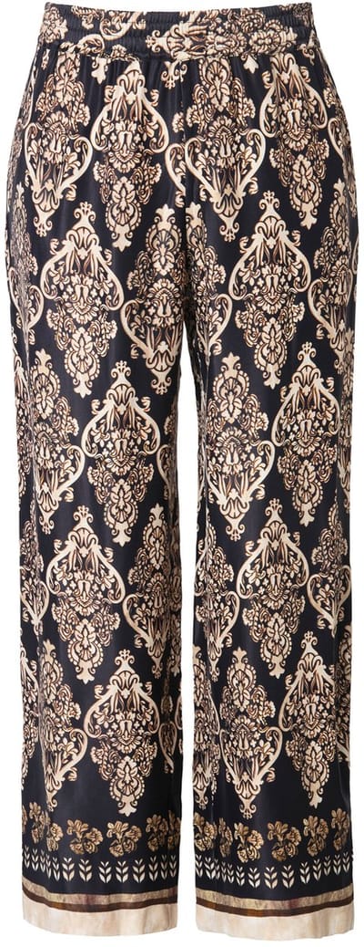 Ulla Popken - Dames - Satijnen broek wijde rechte pijpen elastische tailleband - Zwart - Maat 54+
