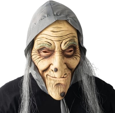 Realistisch Heksenmasker met Haar en Sjaal, Latex Kostuum voor Halloween, Carnaval en Feestjes