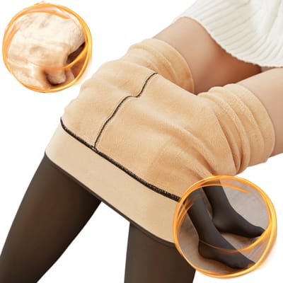 Panty - Fleece Panty - Huidskleur - Gevoerde Panty - Doorschijnend - Winter - Thermo - Warme Panty - 220g - S/M - Zwart