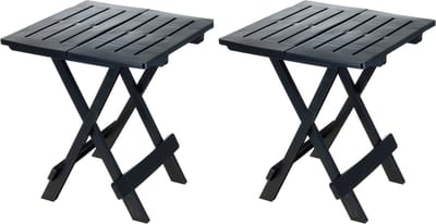 Pro Garden Opvouwbaar tuin/camping bijzet tafeltje - 2x - Kunststof - antraciet grijs - 44 x 44 x 50 cm