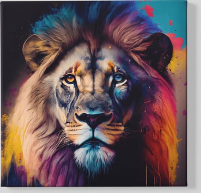 Vierkant Canvas Schilderij - Dieren - Leeuw Portret - Kleurrijk - 40x40x2 cm