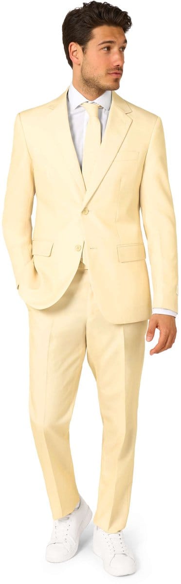 OppoSuits Pastellow - Heren Pak - Butter Yellow - Effen Gekleurd - Pastel Geel Kostuum - Maat EU 46