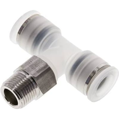 12mm x R3/8'' inline T-stuk PA/RVS Insteekfitting Buitendraad FDA Draaibaar EPDM