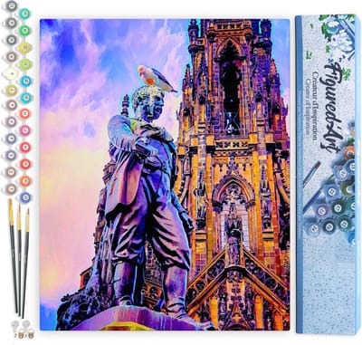 Figured'Art Schilderen op Nummer Volwassenen canvas Edinburgh-standbeeld - Handwerk acrylverf Kit DIY Compleet - 40x50cm zonder frame