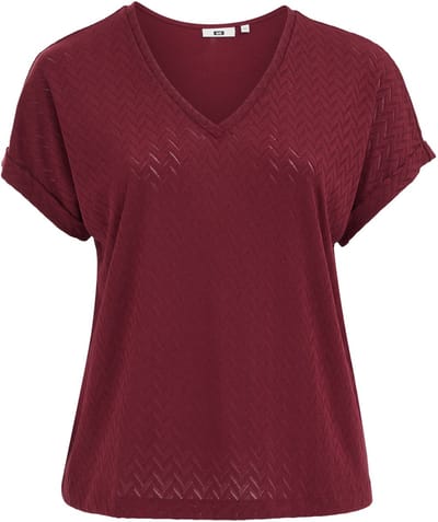 WE Fashion Dames T-shirt met opengewerkte structuur - Curve