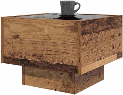 vidaXL Salontafel Oud hout 40 x 40 x 30 cm Bewerkt hout, Stijlvolle salontafel, vierkant rustiek design, hout en glas accent voor woonkamer, functioneel thuiscentrum