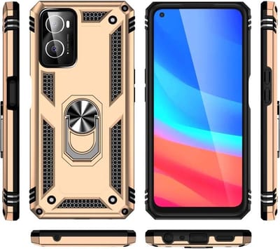 Hoesje Geschikt voor Oppo A76 hoesje Hybrid Armor Anti-Shock hoesje Goud - Hoesje Geschikt voor Oppo A76 - A76 Hoesje kickstand Ring houder cover TPU backcover hoesje