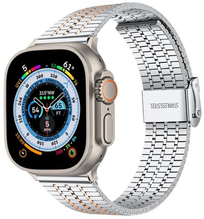 Luxe stalen bandje - geschikt voor Apple Watch 1/2/3/4/5/6/7/8/9/10/11/ SE (1,2,3) met maat 38 mm / 40 mm / 41 mm en 42 mm (Watch 10/11) - gespsluiting - zilver rosegoud