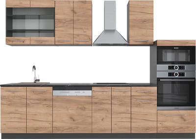 Vicco Fame-Line Complete keukeneenheid – 300 cm met hoge kast, zonder werkblad Eik goud/antraciet