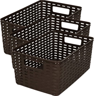 Plasticforte Opbergmand - 3x - Kastmand - rotan kunststof - donkerbruin - 6 Liter - 19 x 29 x 13 cm