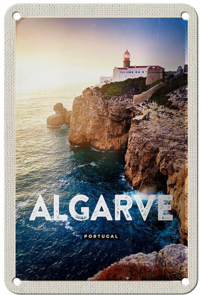 Blechschild Reise 12x18cm Algarve Portugal Klippen Meer Urlaub Schild