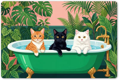 Placemats 45x30 cm - Placemat kunststof - 1 stuk - Badkamer - Kattenparade - Kleurrijk - Borden onderleggers - Decoratie voor op tafel - Keuken tafeldecoratie accessoires - Vinyl onderlegger - Tafelversiering