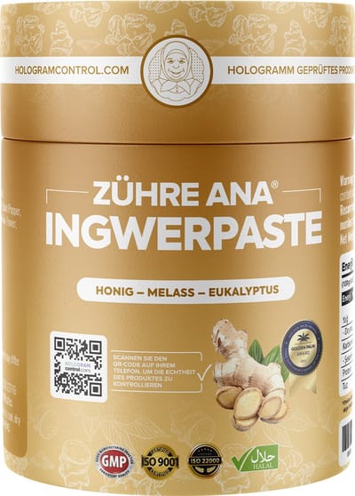 Zühre Ana - Gember pasta, verkoudheid en griep, immuunsysteem voeding met Honingmelasse en Eucalyptus, Vegan - 240 gr
