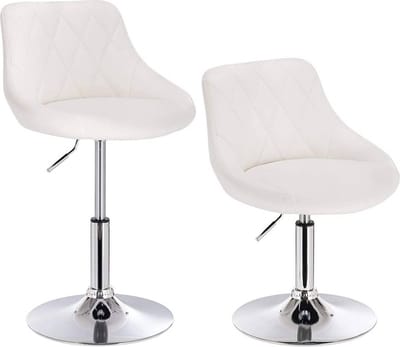 Barkruk Norino deluxe - Industrial - White - Barkrukken set van 1 - Barstoel Kruk - Barstoelen met rugleuning - Keukenstoel - In hoogte verstelbaar - Kunstleer