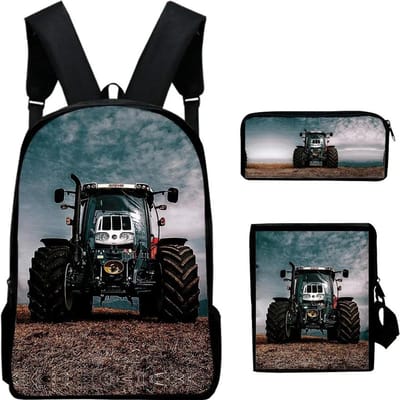 Boerderijtractor Schooltas Rugzak Schooltassen Schoudertas Etui 3-delige Set Cadeau voor Kinderen Studenten