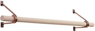 SOTECH wandkapstok 120 x 150 mm antiek roségoud gegalvaniseerd met 500 mm kapstokstang van beukenhout Ø 30 mm, kledingstang, kapstok