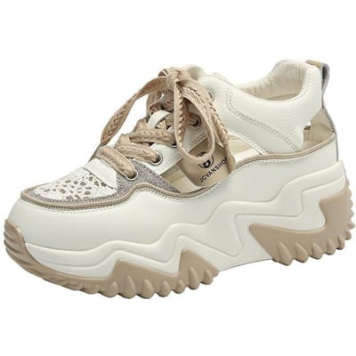 Leer Uitgehold Ademend Papa Sandalen Dames Gaten Schoenen Zomer Nieuwe Dikke Zool Verhogende Casual Sportschoenen 40 white