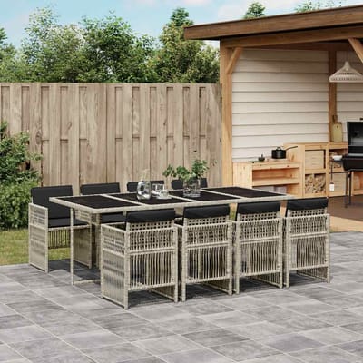 vidaXL - 9-delige - Tuinset - met - kussens - poly - rattan - lichtgrijs