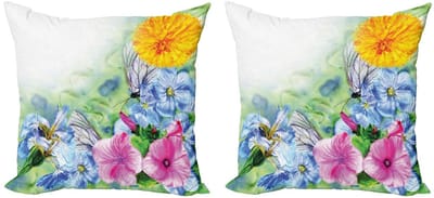 ABAKUHAUS Aquarel-bloemen kussenhoes set – 2x40x40 cm – dubbelzijdig bedrukt – multicolor